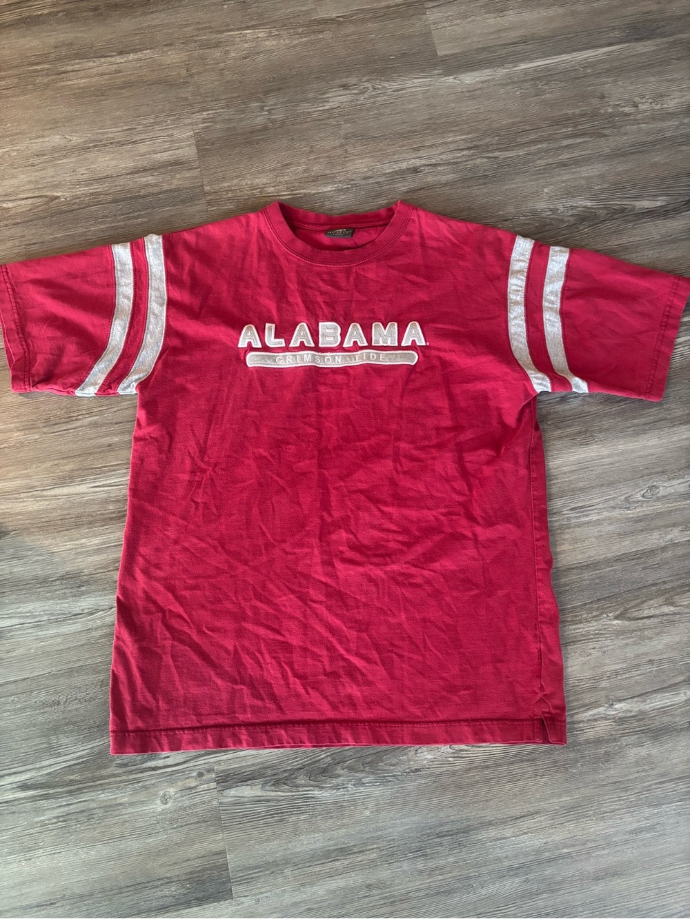 Active USA Red Alabama Short Sleeve Tee with White Sleeve Stripes